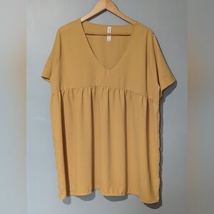 Zenana Outfitters Women's XL Mustard Empire Waist Short Sleeve‎ Tunic Top